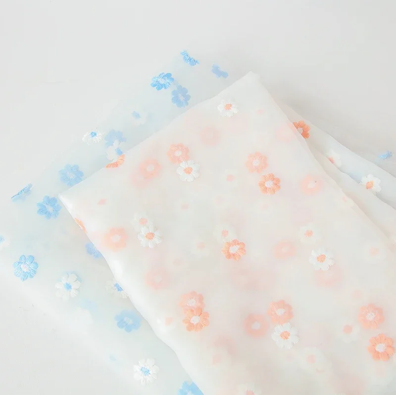 Small Flowers Embroidered Organza Fabric for Sewing Princess Dresses Headwear Stage Costumes Decorative Cloth DIY Fabrics thumbnail 5