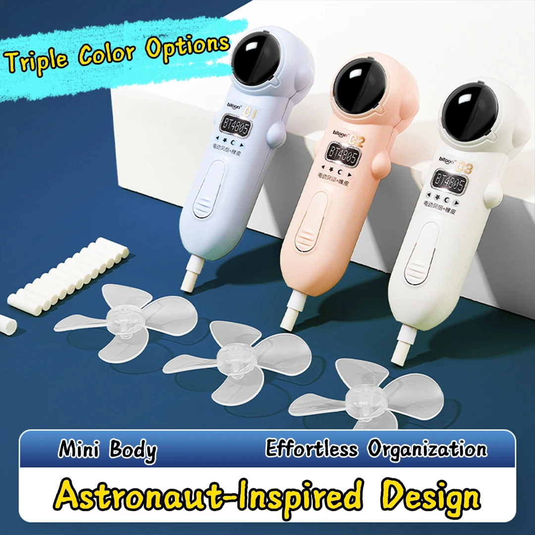 Cute Astronaut Electric Eraser with Fan Portable Battery-Powered Correction Tool for Sketching Painting Student School Supplies thumbnail 2