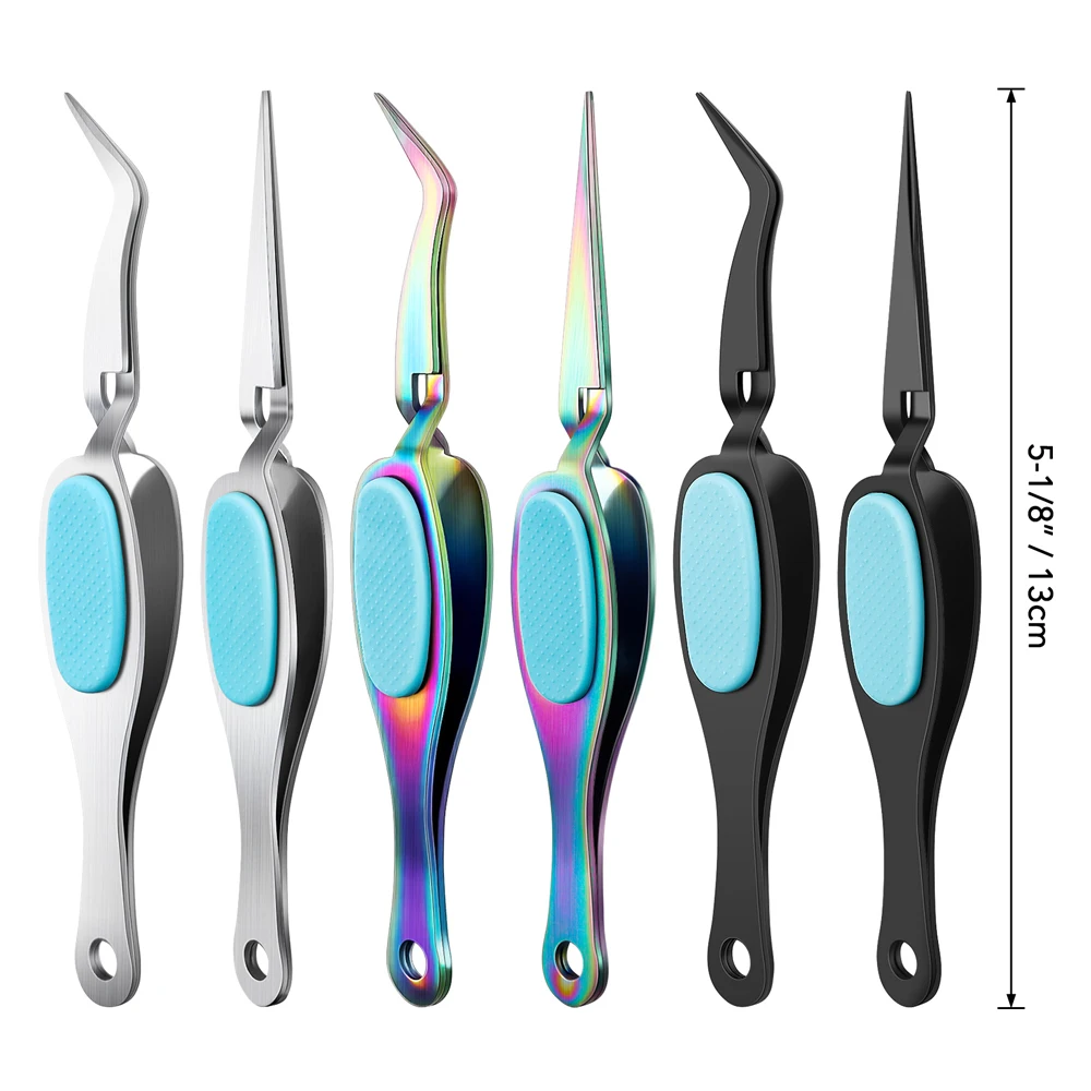 1pc Curved/Straight Fine-Tip Reverse Grip Craft Tweezers for Picking Sequins Beads Heat Embossing Project Stainless Steel Tool thumbnail 2