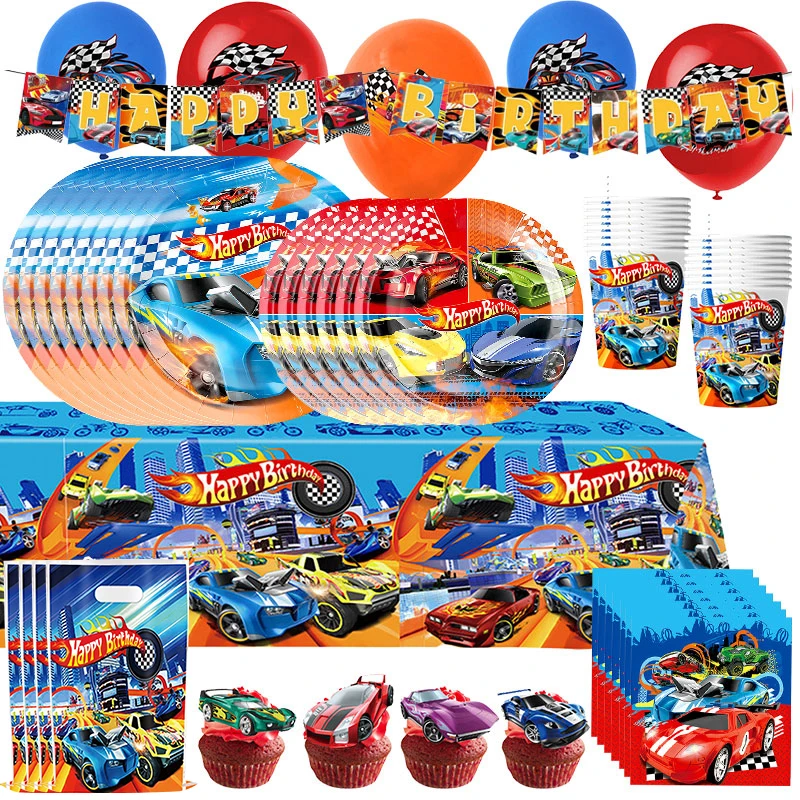 Happy Birthday Wheels Decoration Racing Car Balloons Disposable Tableware Set Plates Cups Napkin Tablecloth Child Party Toy Gift thumbnail 5