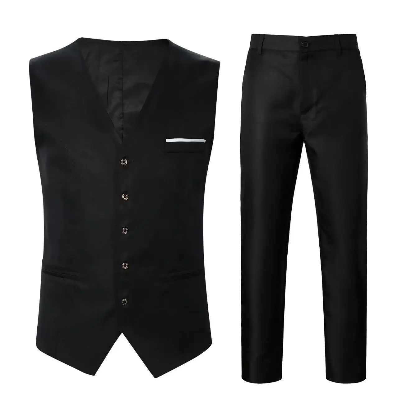Fashionable Men's Casual Business Suit Vest Set Wedding Formal Wear British Style Two-Piece Suit Pants Vest Matching
