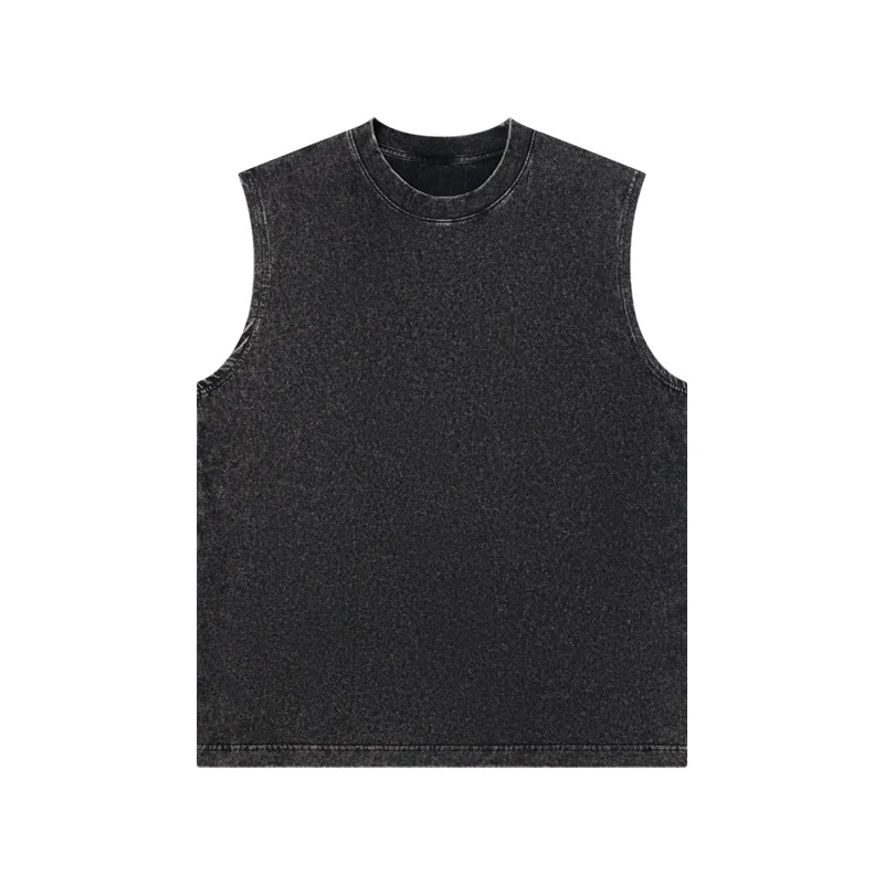 230g Pure Cotton European and American High Street Retro Washed Distressed Sleeveless Vest Men's Casual Loose Shoulder T-shirt thumbnail 4