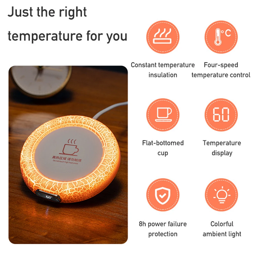 Electric Beverage Cup Warmer with LED Lamp 4 Gear Constant Temperature Digital Display For Home Office Insulated Heating Coaster thumbnail 5
