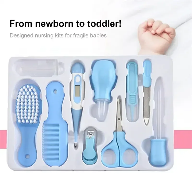 10pcs Set Baby Health Care Kit Kids Hair Nail Health Care Grooming Brush Thermometer Clipper Teether Toothbrush Baby Essentials thumbnail 2