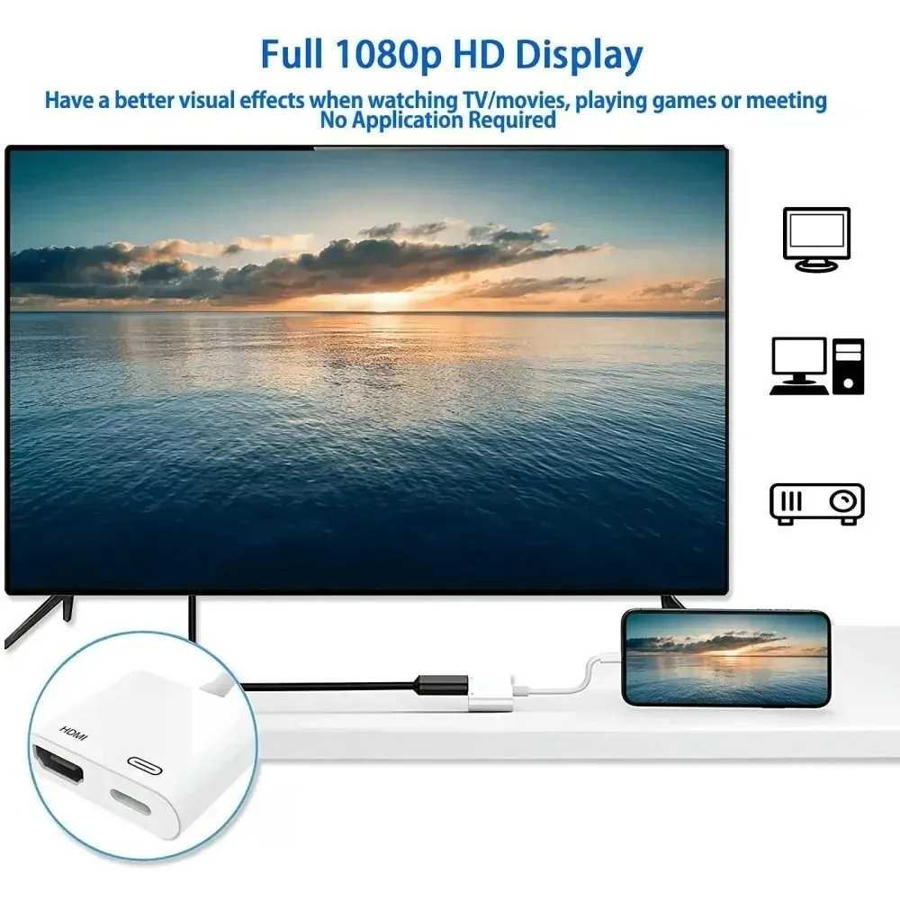 1080P HD HDMI-Compatible Projection Cable Adapter Audio Sync Screen Connector For Lightning To HDMI-Compatible Converter Adapter thumbnail 4