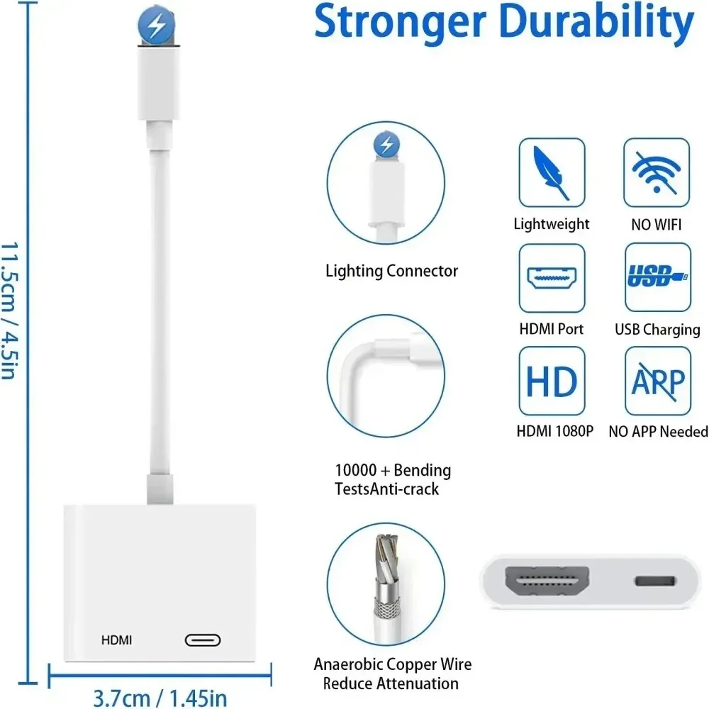 1080P HD HDMI-Compatible Projection Cable Adapter Audio Sync Screen Connector For Lightning To HDMI-Compatible Converter Adapter thumbnail 3