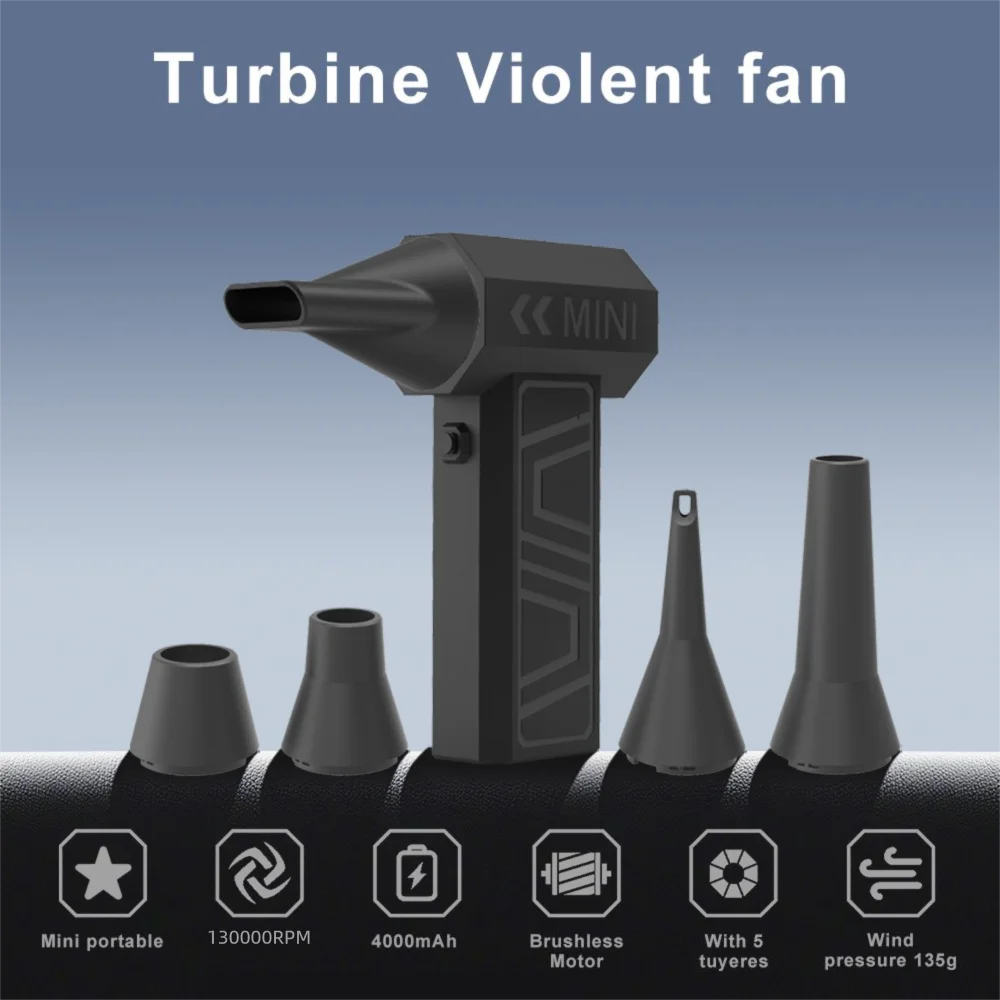 Violent Fan 130000RPM Powerful Air Blower Cleaner New Upgrades Five nozzle Type-C Strong Winds Brushless Turbo Jet Blower thumbnail 2