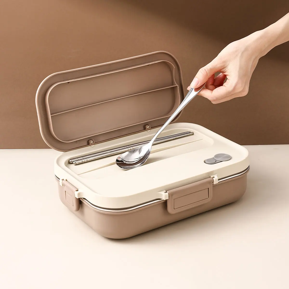 WORTHBUY 4 Grids 304 Stainless Steel Lunch Box With Cutlery&Bowl Portable Food Contianer for Hot and Cold Food For Student Kid thumbnail 6