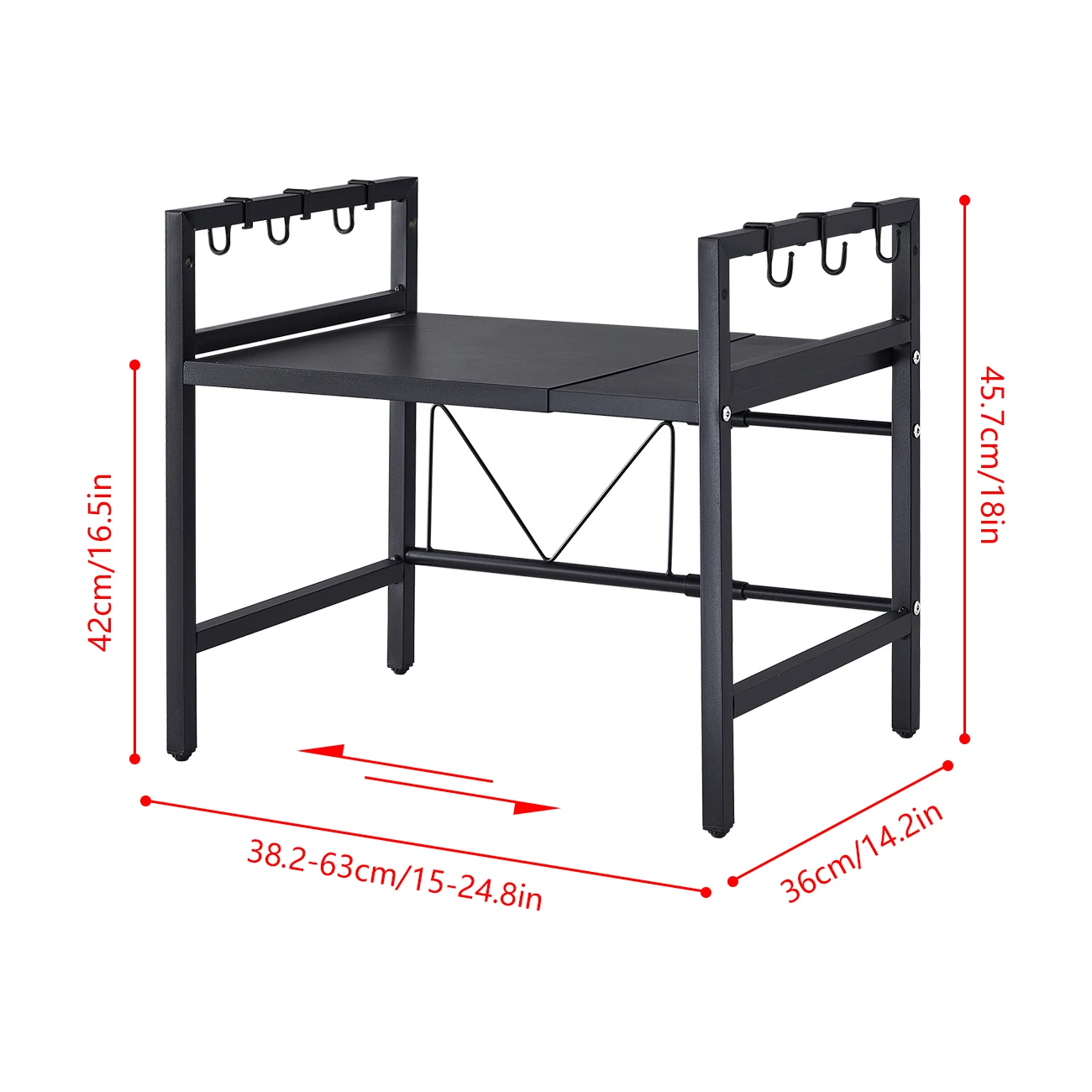 BonChoice 2/3-Tier Expandable Microwave Oven Rack Countertop for Kitchen, Microwave Shelf Stand Metal with 6 Hooks Black White thumbnail 6