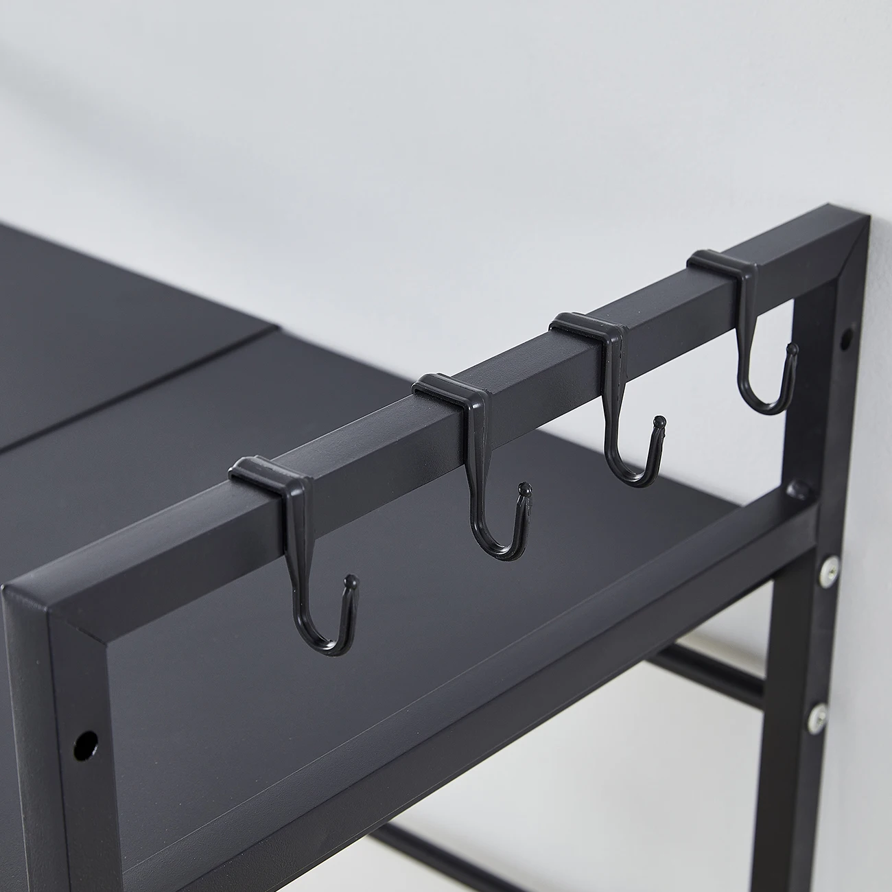 BonChoice 2/3-Tier Expandable Microwave Oven Rack Countertop for Kitchen, Microwave Shelf Stand Metal with 6 Hooks Black White thumbnail 4