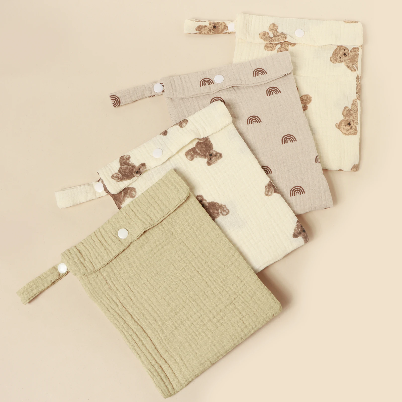100%Cotton Multi Functional Foldable Single Pocket Baby Outdoor Diaper Storage Bag Baby Bottle Stroller Hanging Bag thumbnail 3