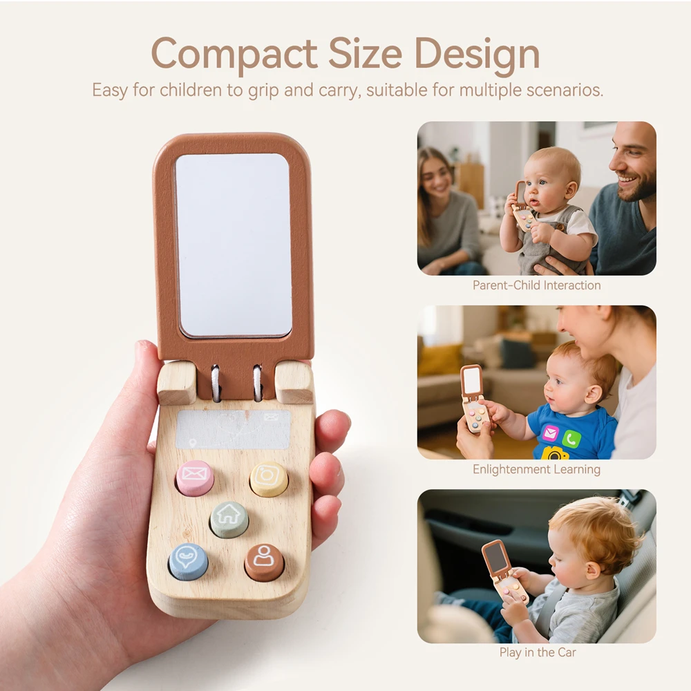 Baby Wooden Bear Phone Teether Toy Telephone Sleeping Pacifier Teething Flip Simulation Phone Toys Early Educational Toy Gifts thumbnail 4