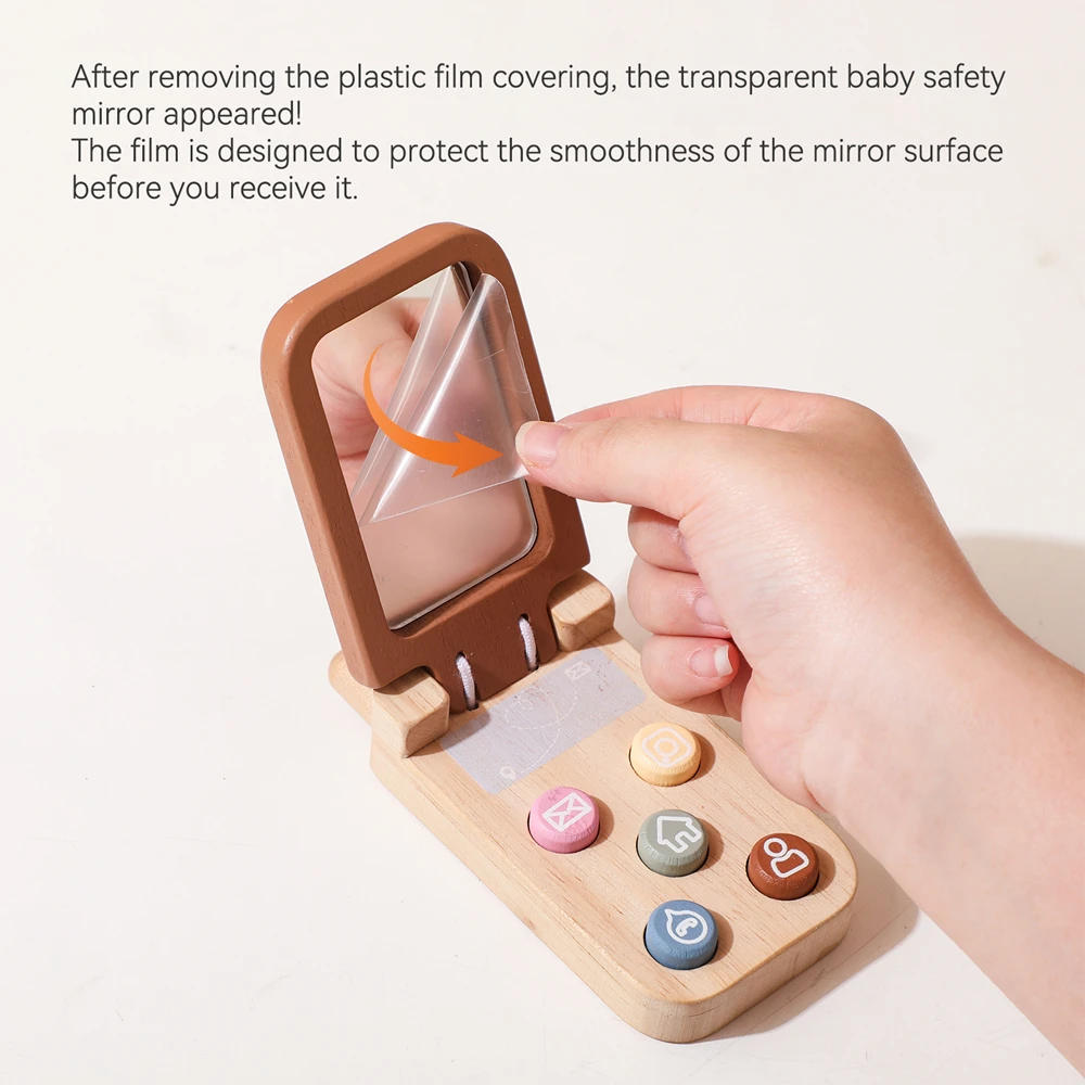 Baby Wooden Bear Phone Teether Toy Telephone Sleeping Pacifier Teething Flip Simulation Phone Toys Early Educational Toy Gifts thumbnail 5