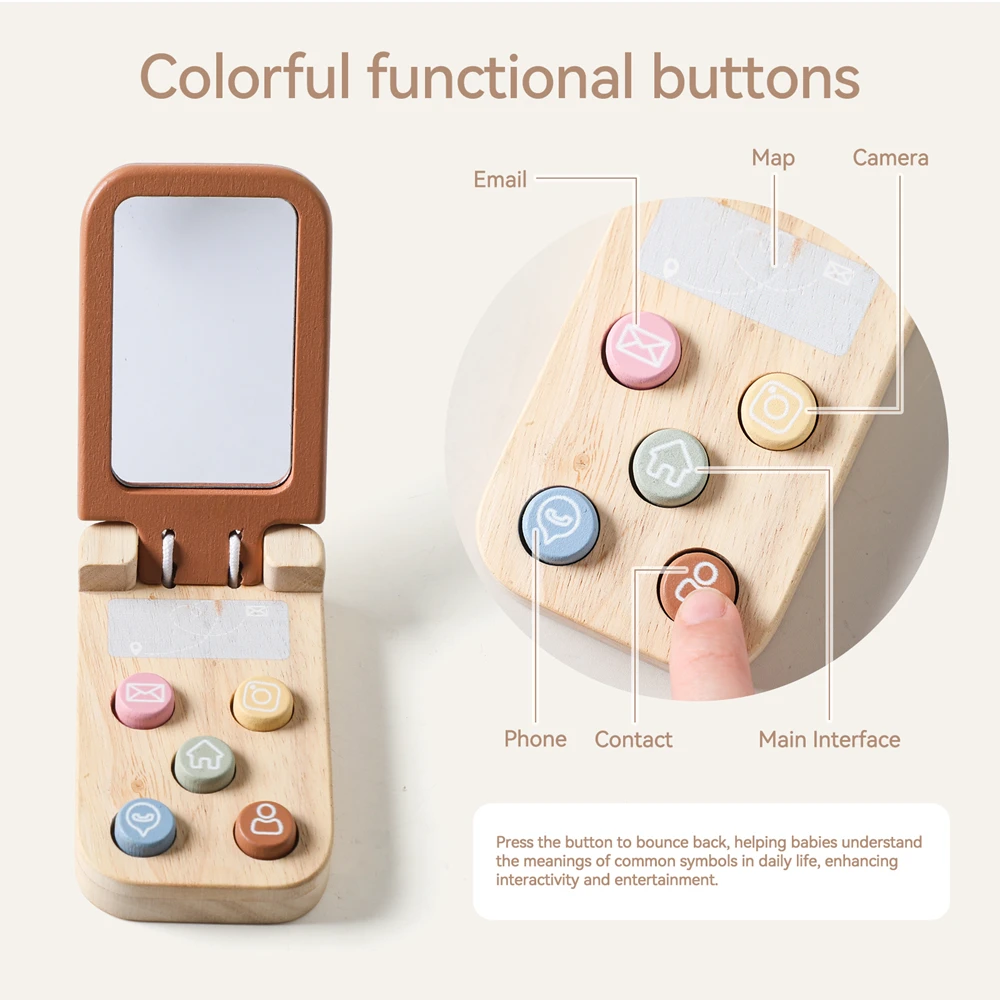 Baby Wooden Bear Phone Teether Toy Telephone Sleeping Pacifier Teething Flip Simulation Phone Toys Early Educational Toy Gifts thumbnail 3