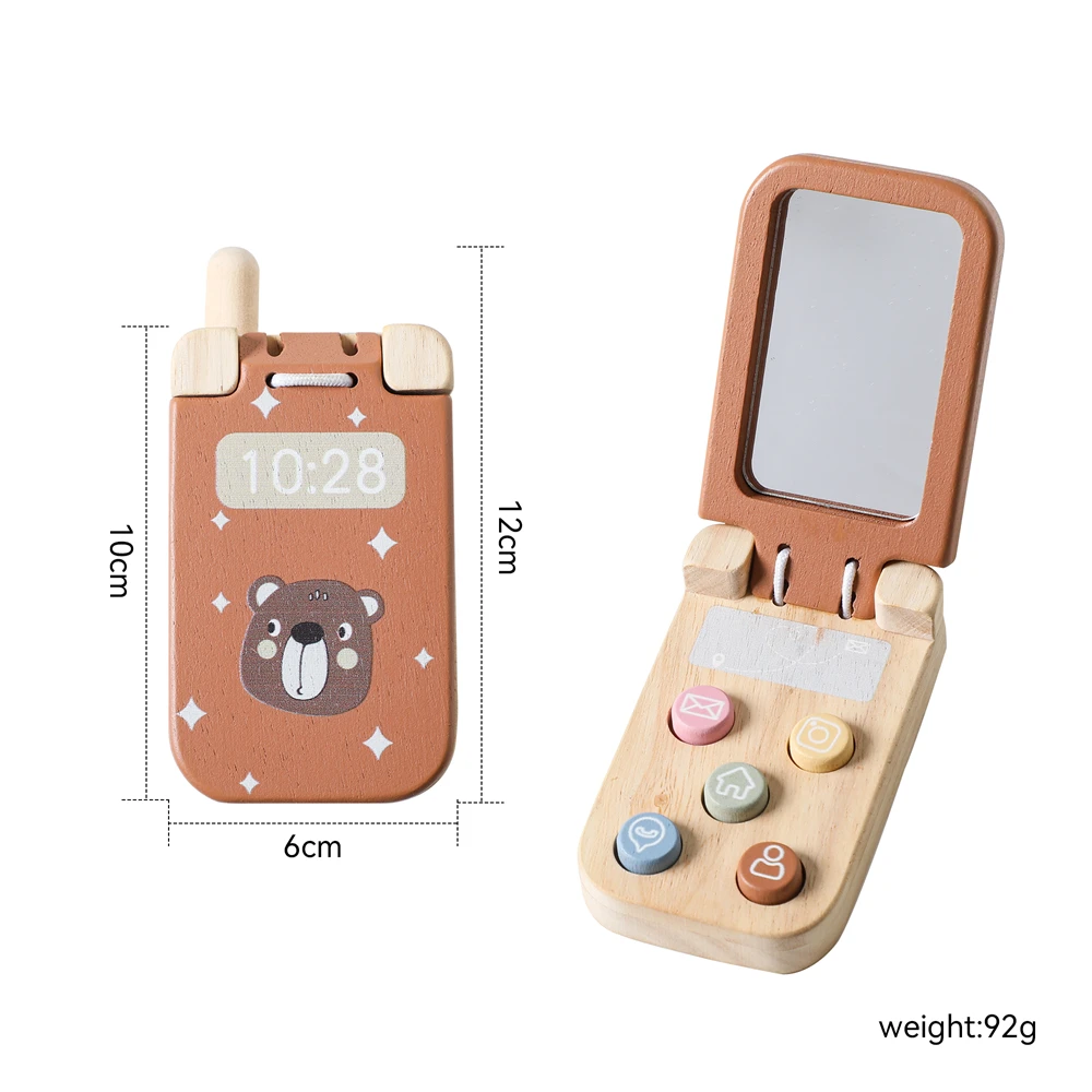 Baby Wooden Bear Phone Teether Toy Telephone Sleeping Pacifier Teething Flip Simulation Phone Toys Early Educational Toy Gifts thumbnail 6