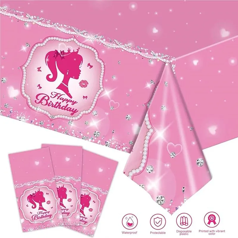 Princess Decorations Birthday Pink Theme Happy Birthday Girls Party Event Supplies Plates Cup Kids Balloons Disposable Tableware thumbnail 3