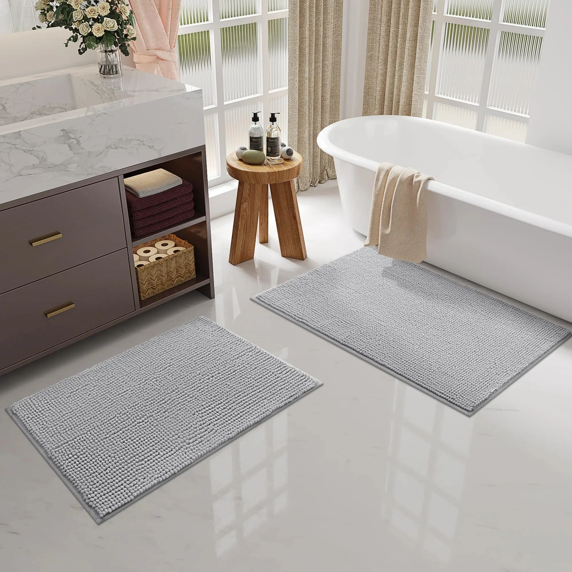 Olanly Chenille Bathroom Mats Ultra Soft Absorbent Bath Non-slip Rugs Washable Shower Mats Thick Plush Microfiber Floor Carpets thumbnail 2