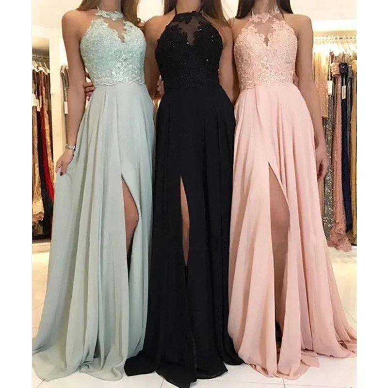 Summer Hot Sale Of The Season Neckline Lace Chiffon Dress Long Split Evening Gown New Style Ball Dress Fashionable And Elegant W thumbnail 2