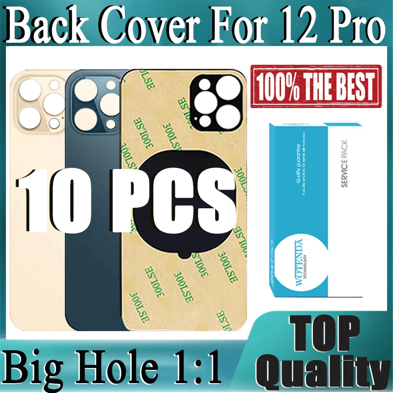 10PCS 2 in 1 Big Hole Rear Battery Back Door Glass For iPhone 12 Pro Back Cover Glass for iPhone 12 Replacement Part
