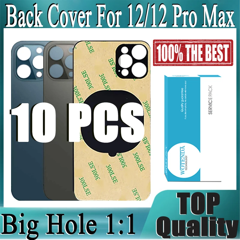 10PCS 2 in 1 Big Hole Rear Battery Back Door Glass For iPhone 12 Pro Max Back Cover Glass for iPhone 12 Replacement Part