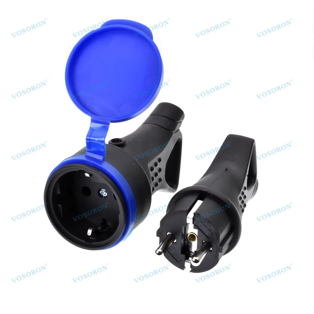 EU Rubber Waterproof Socket Plug Electrical Grounded European Connector With Cover IP44 For DIY Power Cable Cord 16A 250V ﻿﻿ thumbnail 2