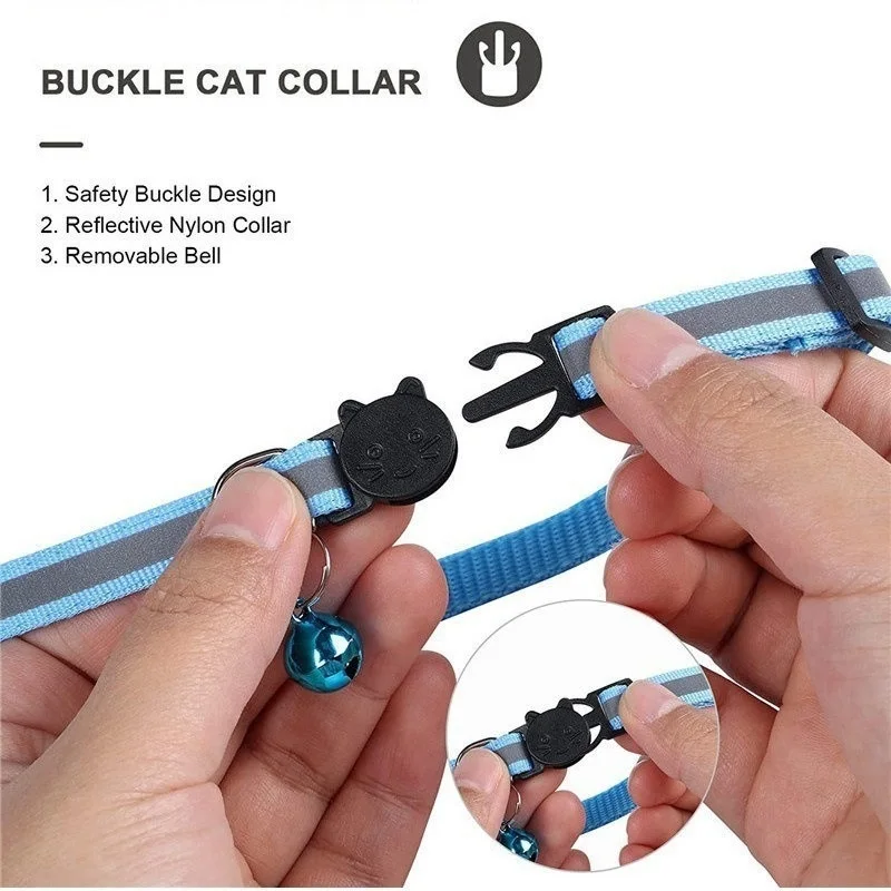 Reflective Adjustable Cats and Small Dogs Collars with Bells Pet Supplies Anti-strangling Cats Necklace Breakaway Cat Collar thumbnail 5