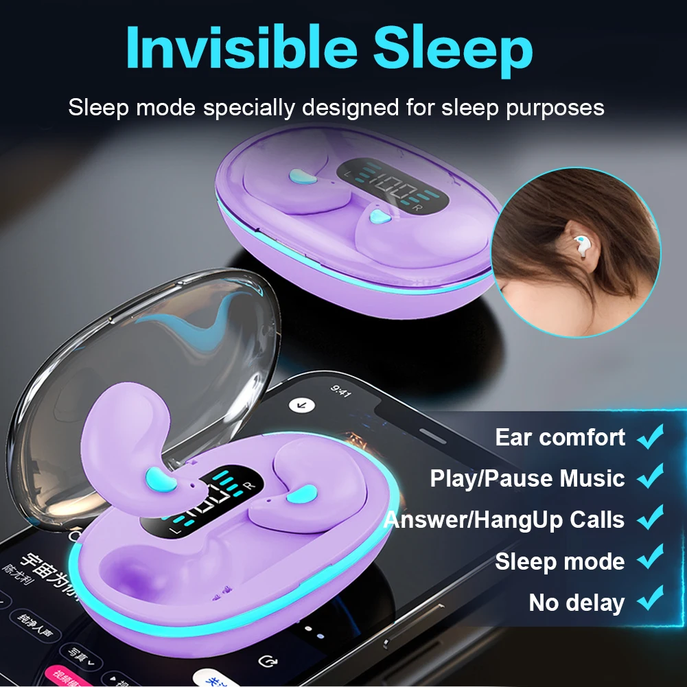 Invisible Bluetooth 5.3 Headphones Wireless Sleep Earphones HiFi Stero Noise Reduction Earbuds Sports Headsets for Better Sleep thumbnail 2