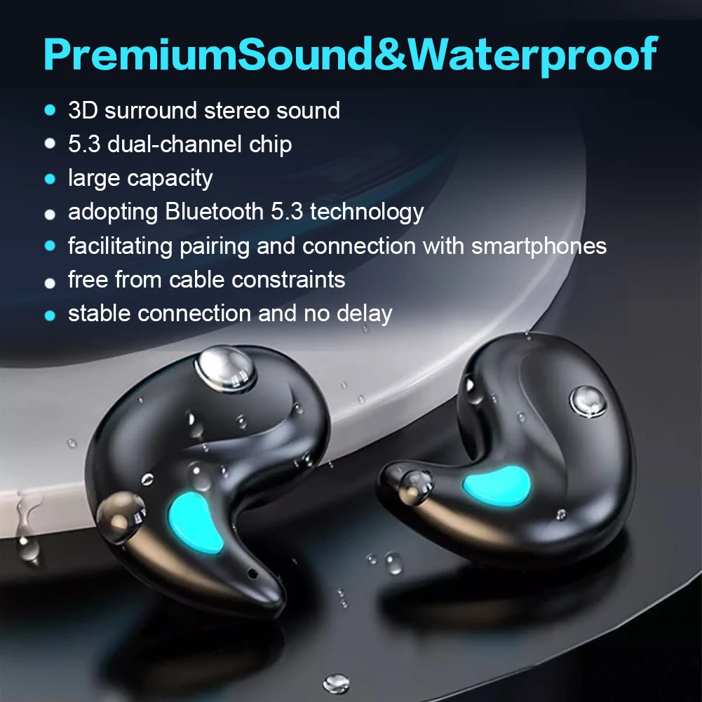 Invisible Bluetooth 5.3 Headphones Wireless Sleep Earphones HiFi Stero Noise Reduction Earbuds Sports Headsets for Better Sleep thumbnail 3