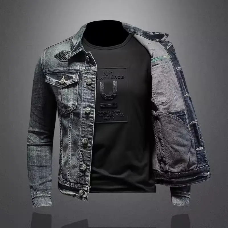 Men's Denim Jacket Vintage Distressed American Style Slim Fit Motorcycle Jacket Workwear Casual Coat Spring Autumn thumbnail 2