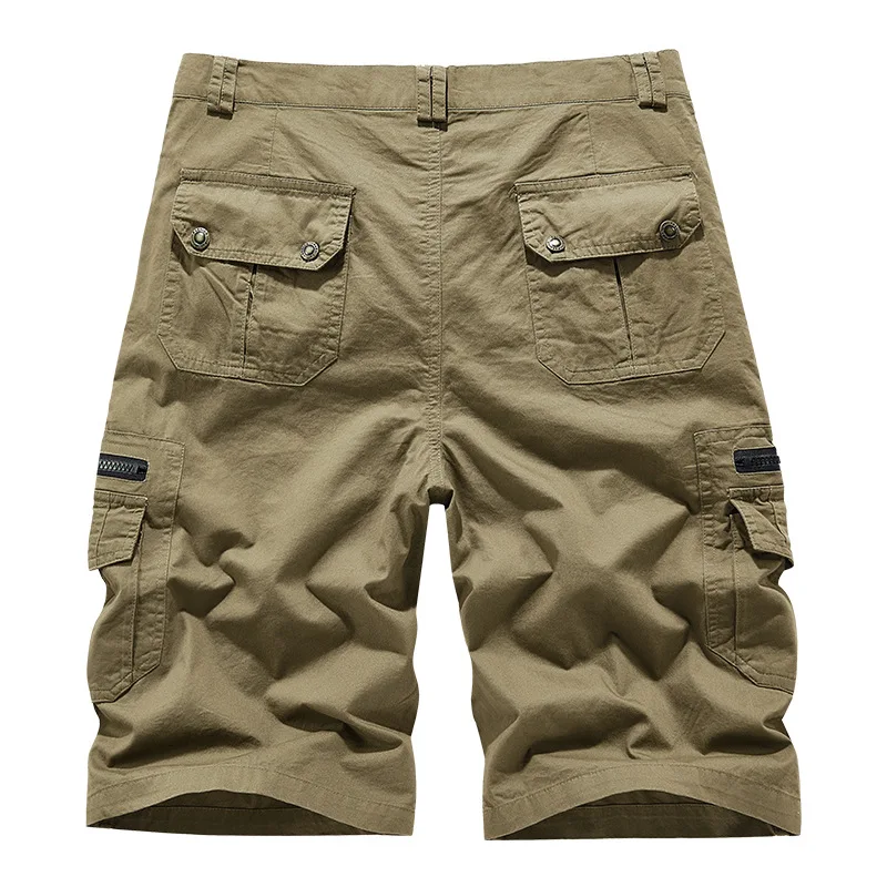 Men's Casual Shorts Summer Multi Pocket Workwear Shorts Male 100% Cotton Solid Breathable Fishing Cargo Knee Length Trousers thumbnail 2