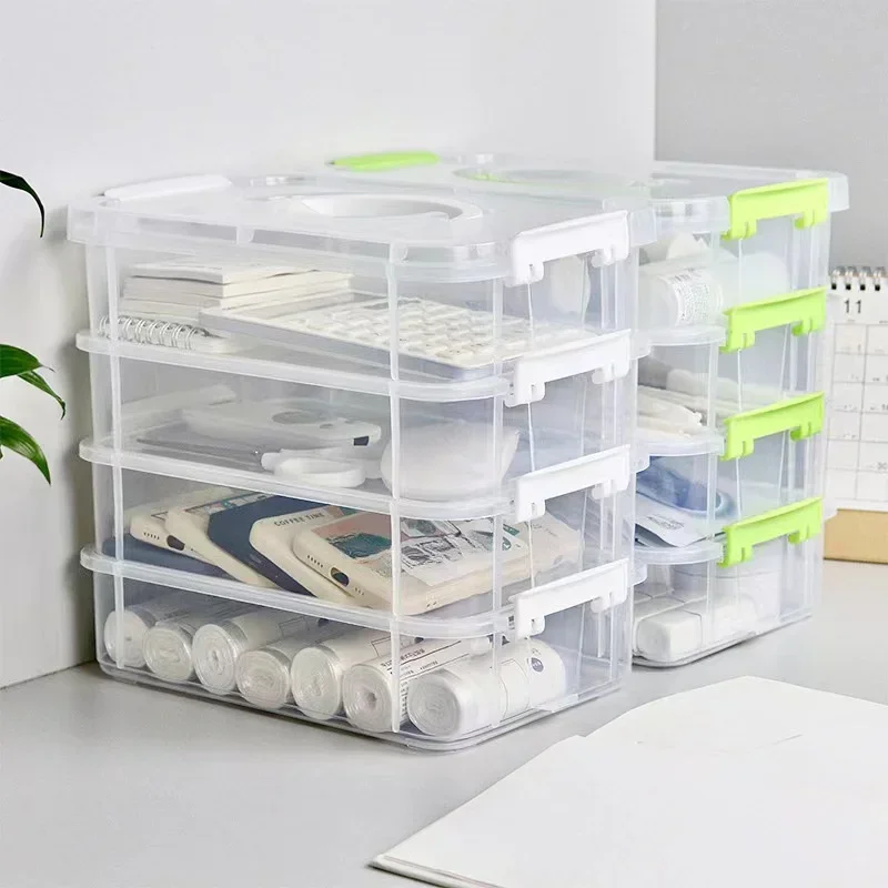 4-layer Transparent Plastic Storage Box Cover Partitioned Drawer Storage Box Building Block Storage Box Portable Storage Box thumbnail 2