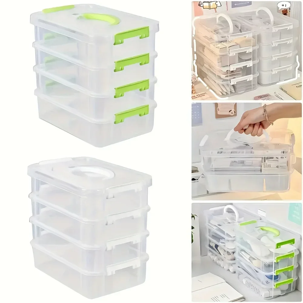 4-layer Transparent Plastic Storage Box Cover Partitioned Drawer Storage Box Building Block Storage Box Portable Storage Box thumbnail 6