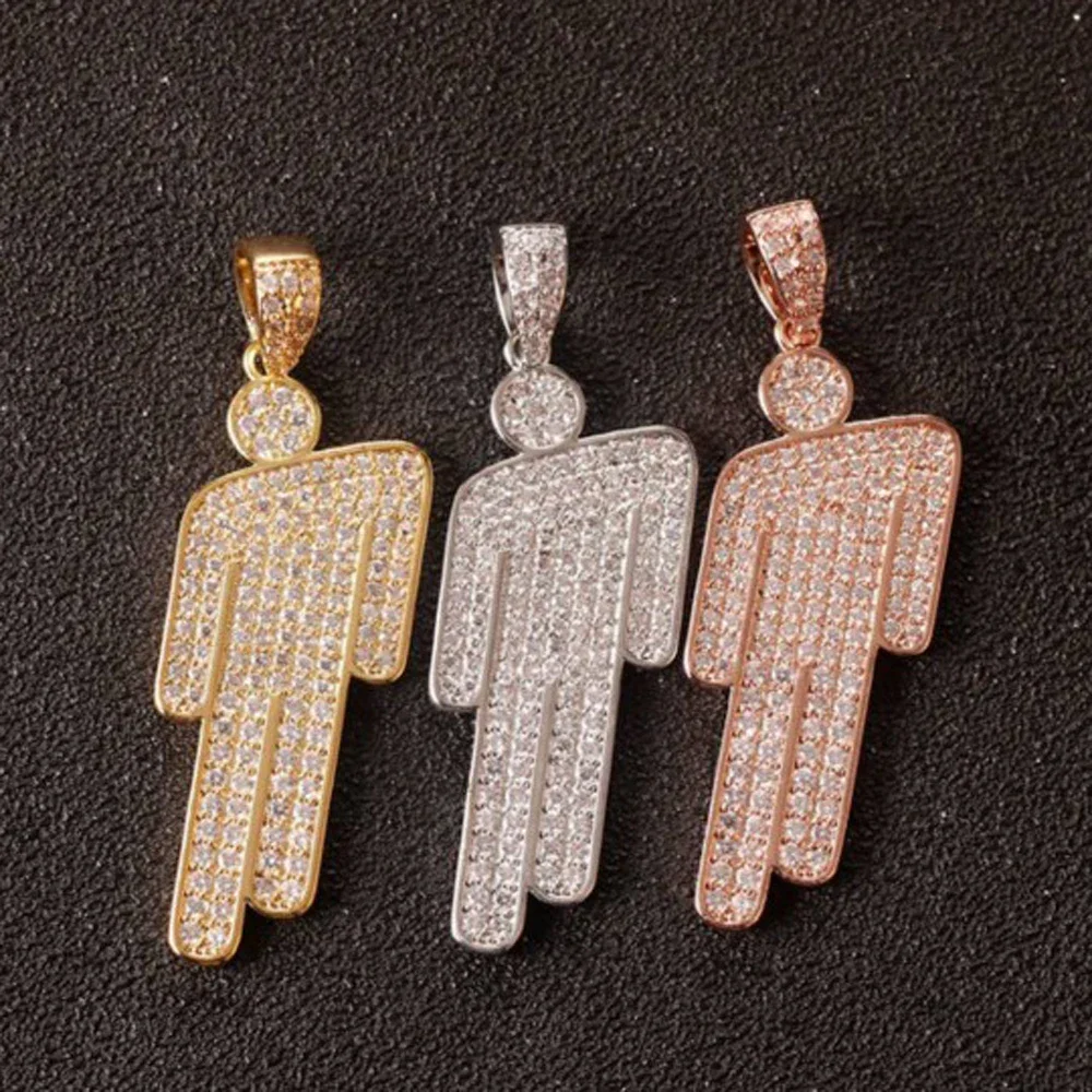 Hip Hop Necklace,Stainless Steel Round Head Zircon Couple Pendant Necklace,Skew Head Pendant Full of Zircon Chaoren Necklace thumbnail 5