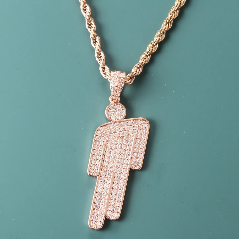 Hip Hop Necklace,Stainless Steel Round Head Zircon Couple Pendant Necklace,Skew Head Pendant Full of Zircon Chaoren Necklace thumbnail 4