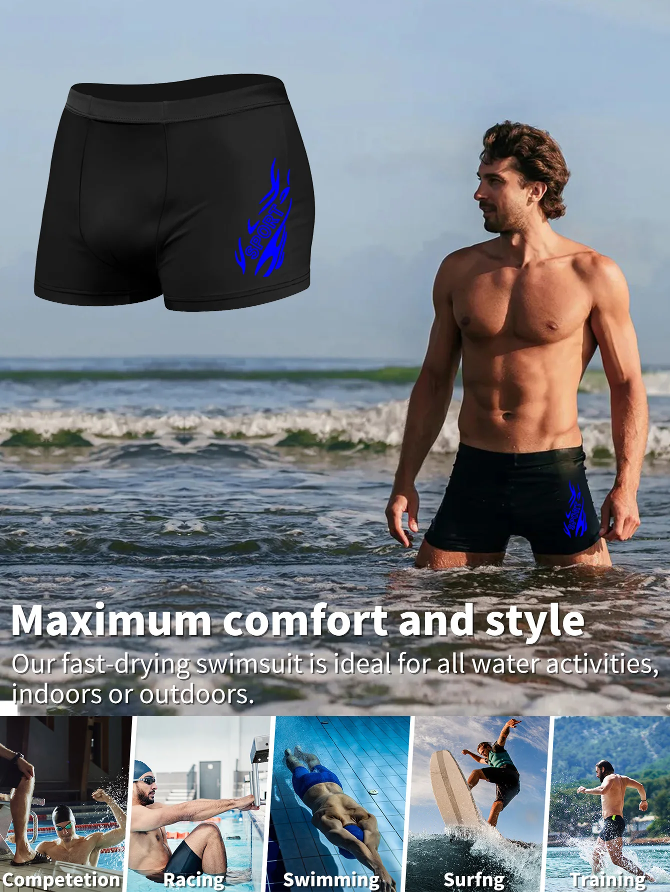 Fashionable Pool Party Swimming Trunks Men's Slim Fit Swim Shorts Gym Beach Essentials Quick Dry Stretchy Fabric thumbnail 6