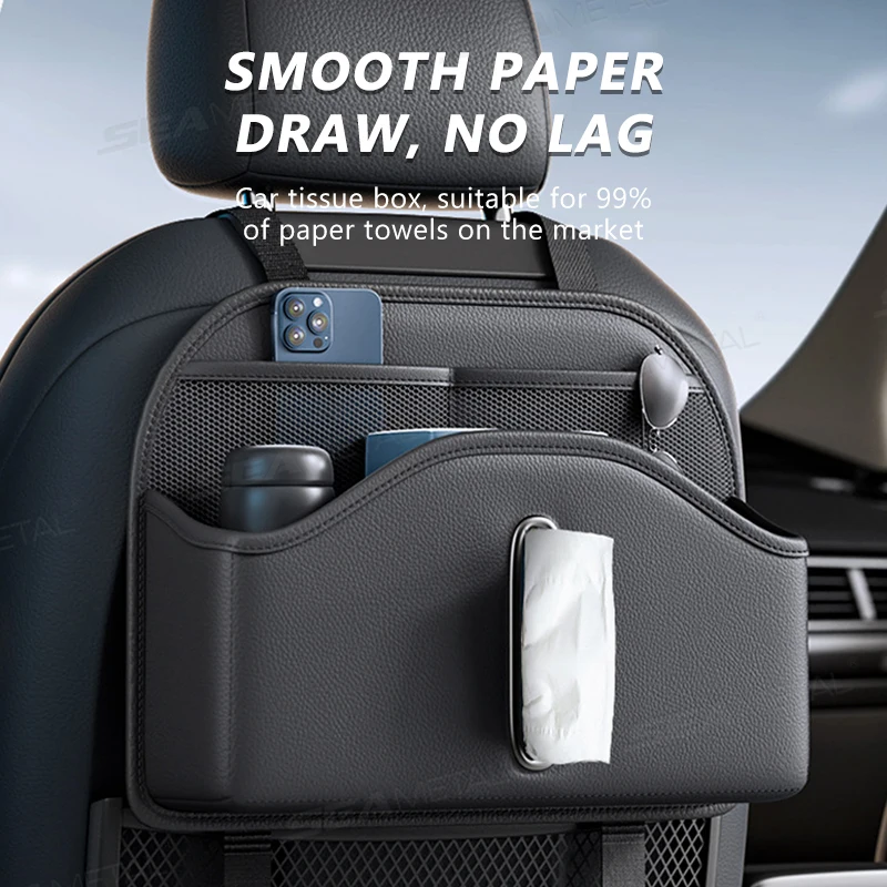 SEAMETAL Car Back Seat Organizer Multi-Functional Seatback Storage Bag Net Pocket Tissue Holder Wear-Resistant Hanging Organizer thumbnail 5