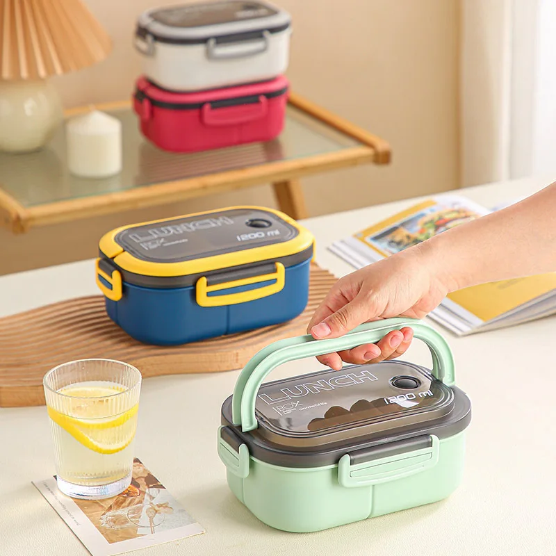 1200ML Double-layer Lunch Box Portable Compartment Food Box Microwave Lunch Box with Spoon Fork Leakproof Camping Food Container thumbnail 2