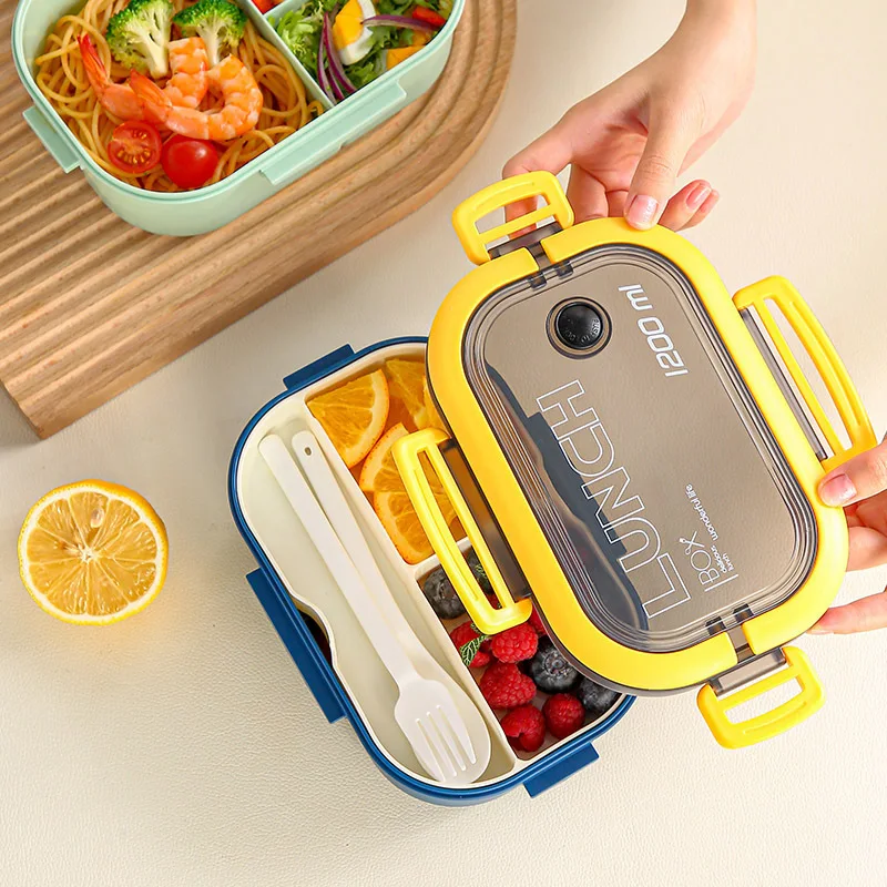 1200ML Double-layer Lunch Box Portable Compartment Food Box Microwave Lunch Box with Spoon Fork Leakproof Camping Food Container thumbnail 3