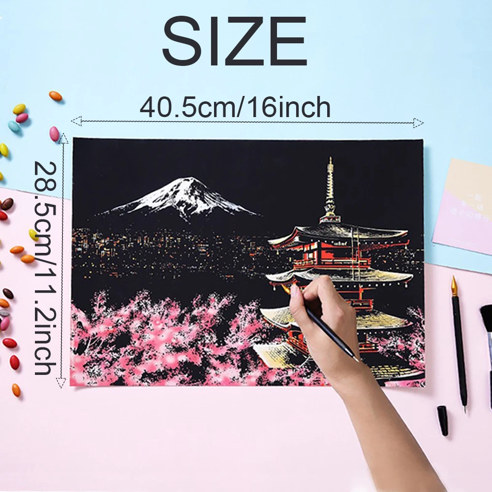 Scratch Painting Paper ,City Series Night Scene,Scratch Painting Creative Gift,Scratch board for Adult and Kids,with 4 Tools thumbnail 3