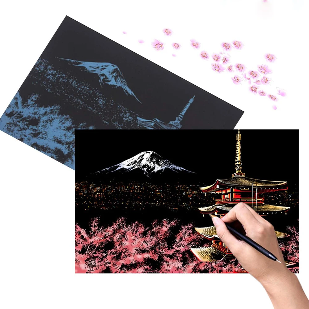 Scratch Painting Paper ,City Series Night Scene,Scratch Painting Creative Gift,Scratch board for Adult and Kids,with 4 Tools thumbnail 2