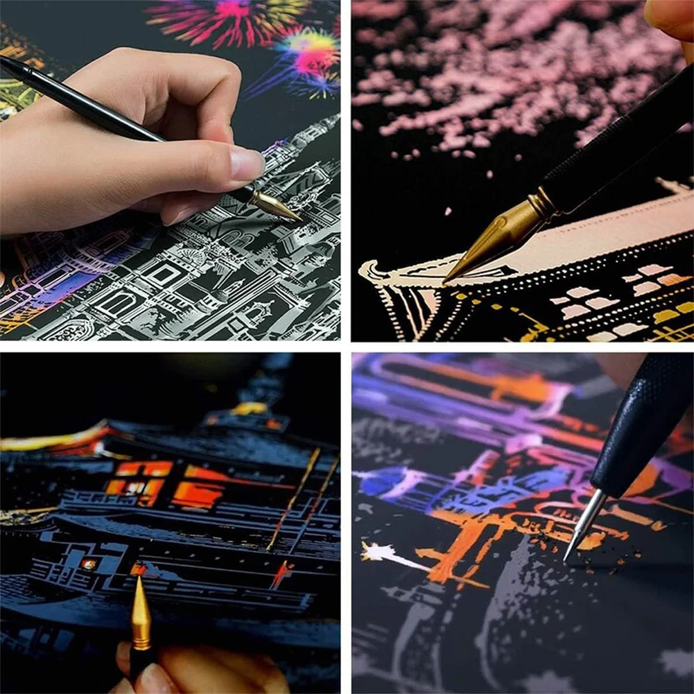 Scratch Painting Paper ,City Series Night Scene,Scratch Painting Creative Gift,Scratch board for Adult and Kids,with 4 Tools thumbnail 5