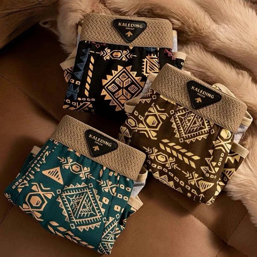 Retro Ethnic Style Men's Boxer Comfortable Briefs design Vintage Print Elastic Underwear for Man Lingerie Mid Waist Underpants thumbnail 5