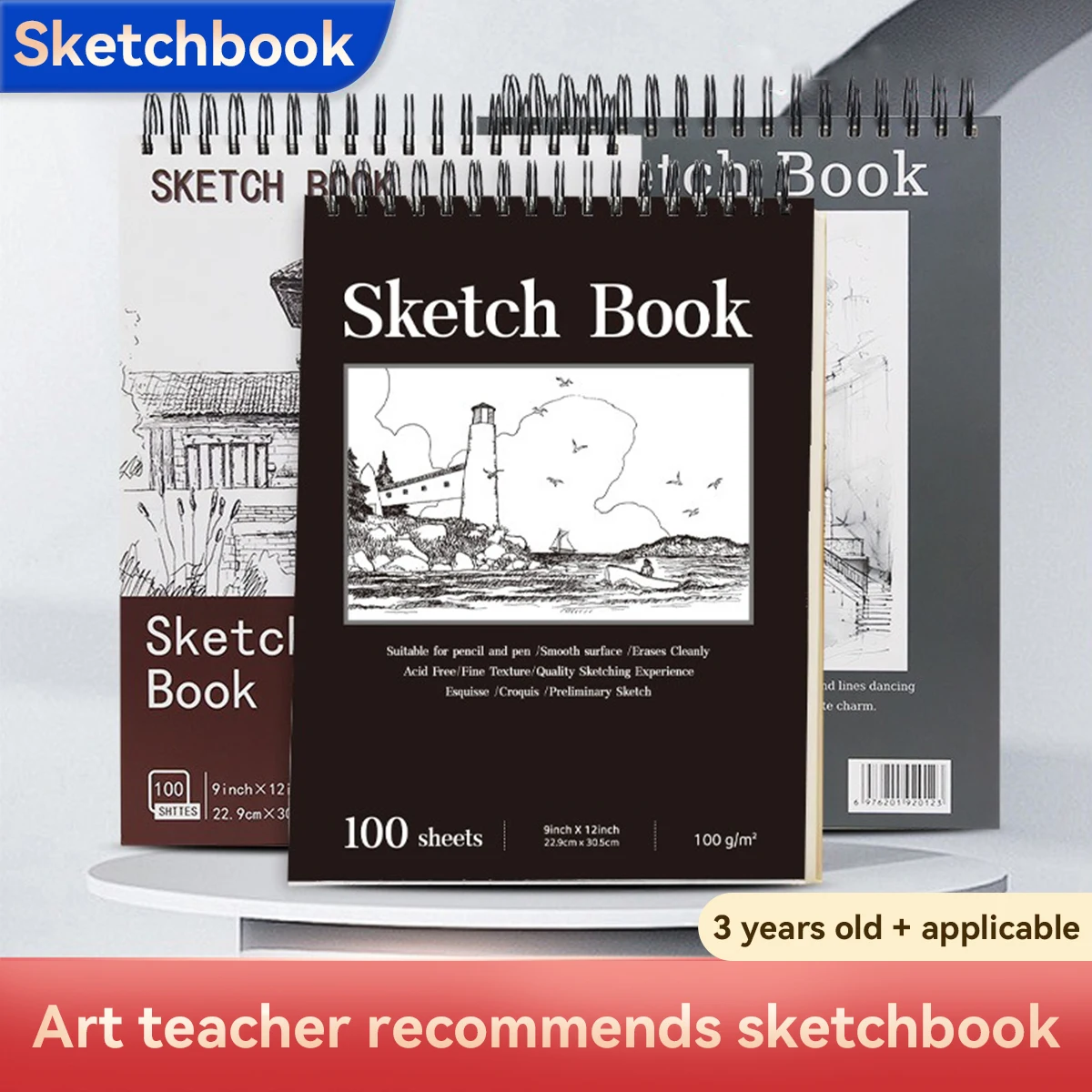 A3/A4/A5 Sketching Artist Grade Sketch Book, Thick Paper Drawing Pad for Art Students, Blank Pages for Pencil Charcoal Ink thumbnail 2