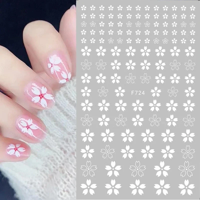 1pcs Sakura Flower 3D Nail Stickers White Cherry Blossom Nail Art Decals Spring Summer Adhesive Slider Decor Wedding Manicure thumbnail 3