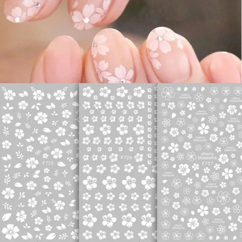 1pcs Sakura Flower 3D Nail Stickers White Cherry Blossom Nail Art Decals Spring Summer Adhesive Slider Decor Wedding Manicure thumbnail 2