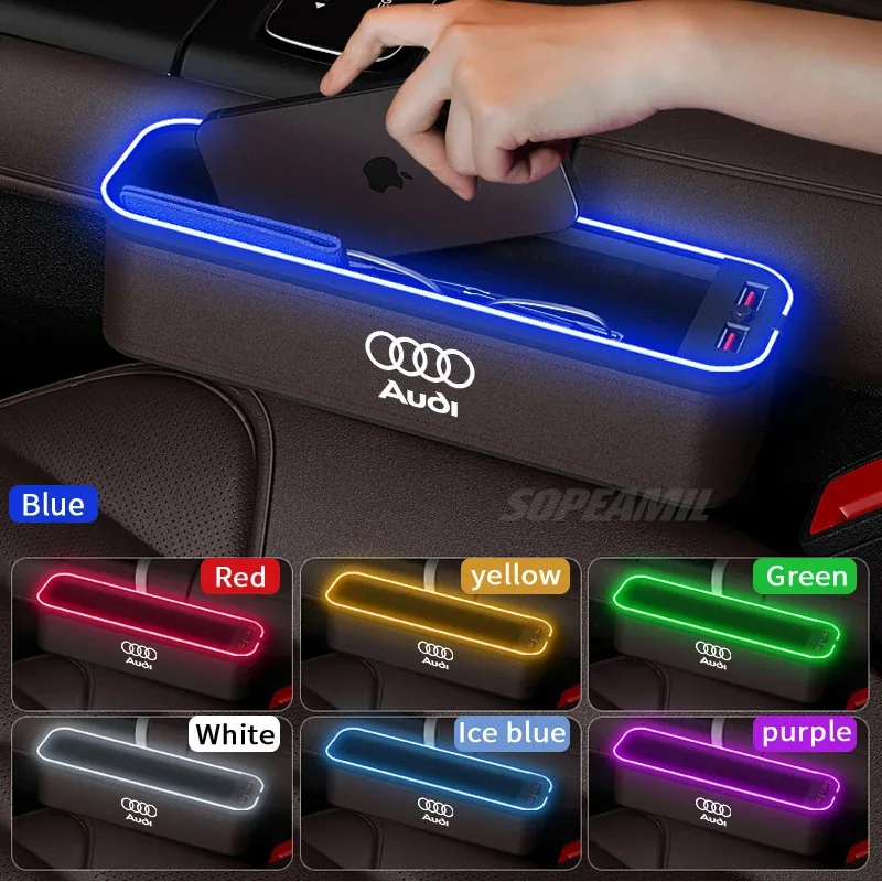 Audi A3 A4 A5 A6 A7 A8 RS3 RS4 RS5 RS6 S3 S4 S5 S6 Q3 Q5 Q7 Q8 Car Seat Gap Slot Crevice Storage Box With USB Charging Organizer