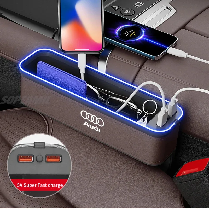 Audi A3 A4 A5 A6 A7 A8 RS3 RS4 RS5 RS6 S3 S4 S5 S6 Q3 Q5 Q7 Q8 Car Seat Gap Slot Crevice Storage Box With USB Charging Organizer thumbnail 5