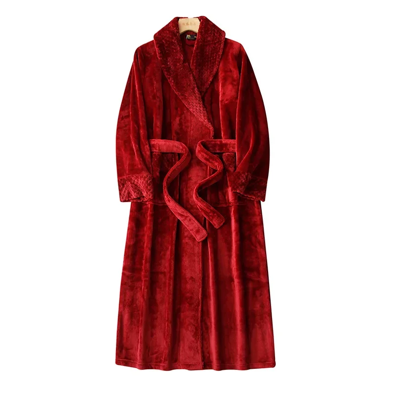 Thickened Extended Oversize Patchwork Flannel Couples Robe Winter Warm Sleepwear for Men And Women Loose Comfortable Home Clothe thumbnail 5