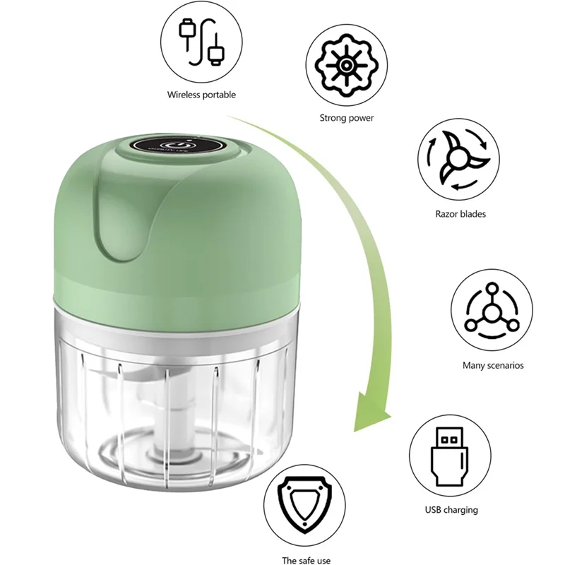ABBZ-Electric Garlic Chopper, USB Rechargeable Mini Food Processor,250Ml Electric Garlic Chopper Portable Vegetable Mincer thumbnail 3