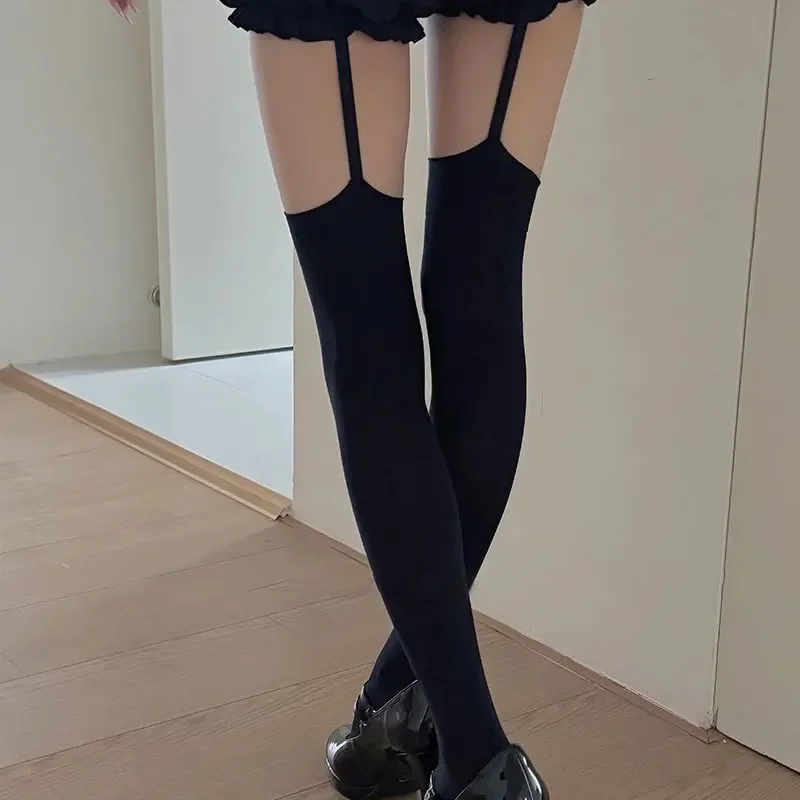 Gothic Cross Gyaru Stockings Women Sexy Belt Black Stockings Luxury Knee-socks Stocking White Thigh Highs Socks Lolita Pantyhose thumbnail 4